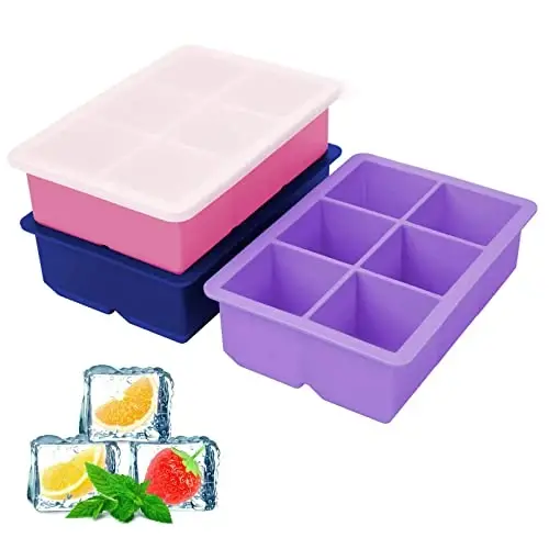 Excnorm Silicone Ice Cube Trays 3 Pack - Large Size Silicone Ice Cube Molds with Leak Proof Removable Lid Square Ice Cube Tray And BPA Free for Cocktail,Whiskey, Stackable Flexible Ice - 2