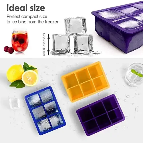 Excnorm Silicone Ice Cube Trays 3 Pack - Large Size Silicone Ice Cube Molds with Leak Proof Removable Lid Square Ice Cube Tray And BPA Free for Cocktail,Whiskey, Stackable Flexible Ice - 5