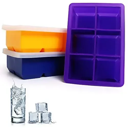 Excnorm Silicone Ice Cube Trays 3 Pack - Large Size Silicone Ice Cube Molds with Leak Proof Removable Lid Square Ice Cube Tray And BPA Free for Cocktail,Whiskey, Stackable Flexible Ice - 7