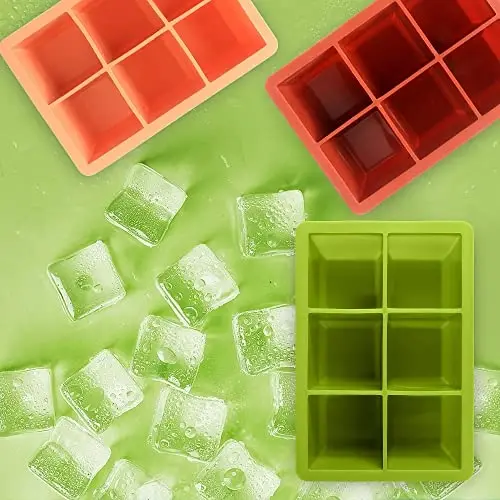 Excnorm Silicone Ice Cube Trays 3 Pack - Large Size Silicone Ice Cube Molds with Leak Proof Removable Lid Square Ice Cube Tray And BPA Free for Cocktail,Whiskey, Stackable Flexible Ice - 5