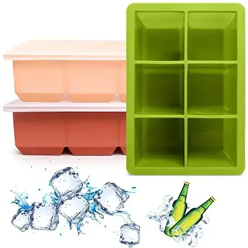 Excnorm Silicone Ice Cube Trays 3 Pack - Large Size Silicone Ice Cube Molds with Leak Proof Removable Lid Square Ice Cube Tray And BPA Free for Cocktail,Whiskey, Stackable Flexible Ice 