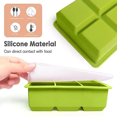 Excnorm Silicone Ice Cube Trays 3 Pack - Large Size Silicone Ice Cube Molds with Leak Proof Removable Lid Square Ice Cube Tray And BPA Free for Cocktail,Whiskey, Stackable Flexible Ice - 6