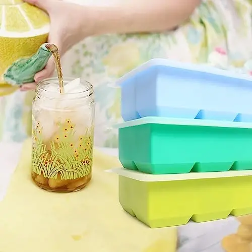 Excnorm Silicone Ice Cube Trays 3 Pack - Large Size Silicone Ice Cube Molds with Leak Proof Removable Lid Square Ice Cube Tray And BPA Free for Cocktail,Whiskey, Stackable Flexible Ice - 6