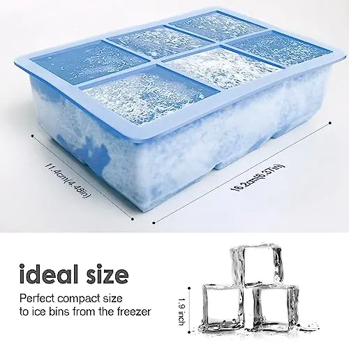 Excnorm Silicone Ice Cube Trays 3 Pack - Large Size Silicone Ice Cube Molds with Leak Proof Removable Lid Square Ice Cube Tray And BPA Free for Cocktail,Whiskey, Stackable Flexible Ice - 2