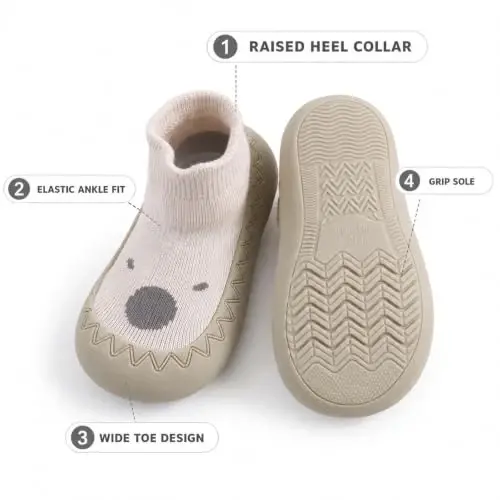 Exegawe Baby Sock Shoes Non-Slip Toddler First Walking Shoes for Boys Girls | Infant Cartoon Soft Rubber Sole Floor Slipper for Boys Girls, Breathable Elastic Anti-Collision Toe Sneakers - 3