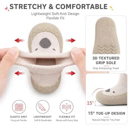 Exegawe Baby Sock Shoes Non-Slip Toddler First Walking Shoes for Boys Girls | Infant Cartoon Soft Rubber Sole Floor Slipper for Boys Girls, Breathable Elastic Anti-Collision Toe Sneakers - 4