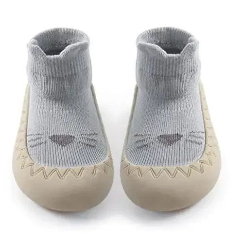 Exegawe Baby Sock Shoes Toddler Cartoon Soft Rubber Sole Non Slip Floor Slipper for Boys Girls First Walking - 1