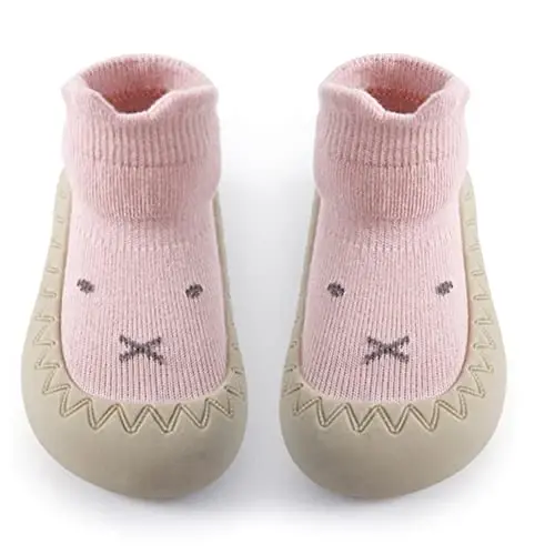 Exegawe Baby Sock Shoes Toddler Cartoon Soft Rubber Sole Non Slip Floor Slipper for Boys Girls First Walking - 1