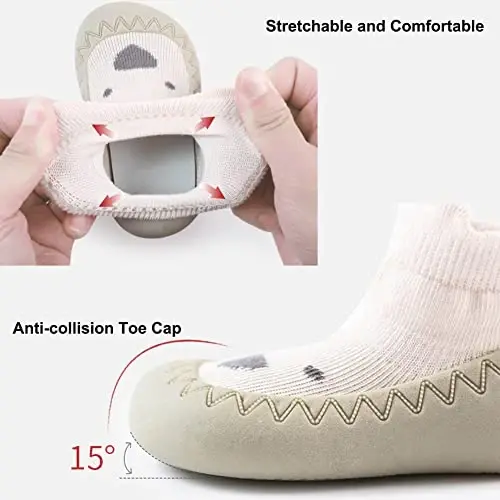 Exegawe Baby Sock Shoes Toddler Cartoon Soft Rubber Sole Non Slip Floor Slipper for Boys Girls First Walking - 3