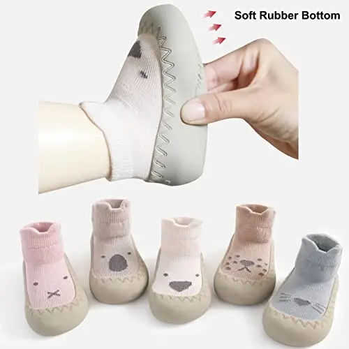 Exegawe Baby Sock Shoes Toddler Cartoon Soft Rubber Sole Non Slip Floor Slipper for Boys Girls First Walking - 2