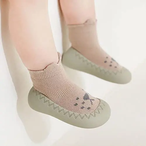 Exegawe Baby Sock Shoes Toddler Cartoon Soft Rubber Sole Non Slip Floor Slipper for Boys Girls First Walking - 2