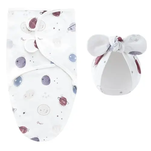 Exemaba 3-Pack Baby Swaddles for Newborns with Bow Hat for Girls Purple Set | Cotton Sleep Sacks Nursery Swaddling Blanket for 0-3 Months Infant Registry Essentials Adjustable & Easy Fastener - 3