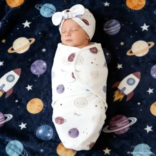 Exemaba 3-Pack Baby Swaddles for Newborns with Bow Hat for Girls Purple Set | Cotton Sleep Sacks Nursery Swaddling Blanket for 0-3 Months Infant Registry Essentials Adjustable & Easy Fastener - 6