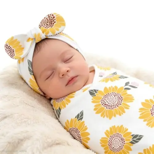 Exemaba 3-Pack Baby Swaddles for Newborns with Bow Hat for Girls Yellow Set | Cotton Sleep Sacks Nursery Swaddling Blanket for 0-3 Months Infant Registry Essentials Adjustable & Easy Fastener - 6