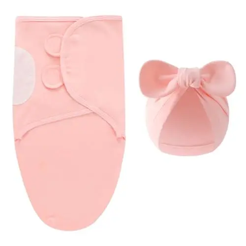 Exemaba 3-Pack Baby Swaddles for Newborns with Bow Hat Pink/Heart/Tulips | Cotton Sleep Sacks Nursery Swaddling Blanket for 0-3 Months Infant Girls Registry Essentials Adjustable & Easy Fastener - 4