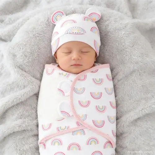 Exemaba 3-Pack Baby Swaddles for Newborns with Hat for Girls(Flower Set) | Cotton Sleep Sacks Nursery Swaddling Blanket for 0-3 Months Infant Registry Essentials Adjustable & Easy Fastener - 5