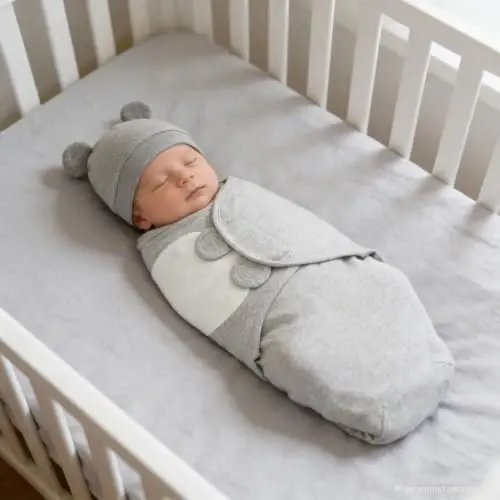 Exemaba 3-Pack Unisex Baby Swaddles for Newborns with Hat White/Grey/Blue | Cotton Sleep Sacks Nursery Swaddling Blanket for 0-3 Months Infant Registry Essentials Adjustable & Easy Fastener - 5