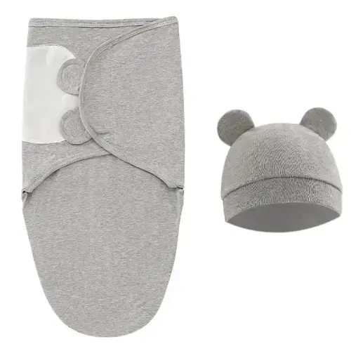 Exemaba Baby Swaddle Sleep Sack with Hat Set for 0-3 months 3-Pack Soft Cotton Newborn Wearable Swaddle Wrap for Girls Boys - 4