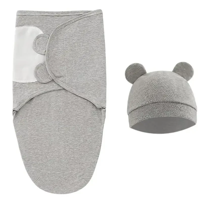 Exemaba Baby Swaddle Sleep Sack with Hat Set for 0-3 months 3-Pack Soft Cotton Newborn Wearable Swaddle Wrap for Girls Boys - 4