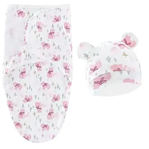 Exemaba Baby Swaddle Sleep Sack with Hat Set for 0-3 months 3-Pack Soft Cotton Newborn Wearable Swaddle Wrap for Girls Boys - 7