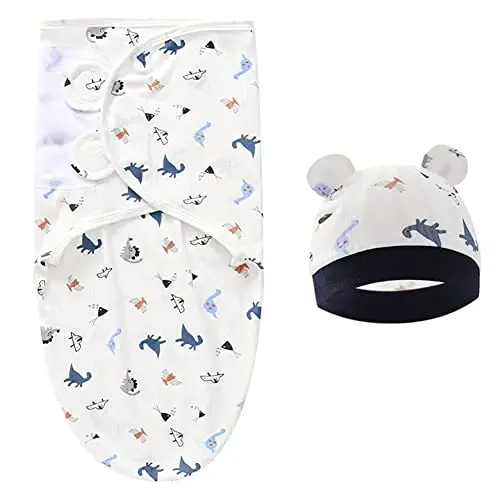 Exemaba Baby Swaddle Sleep Sack with Hat Set for 0-3 months 3-Pack Soft Cotton Newborn Wearable Swaddle Wrap for Girls Boys - 2