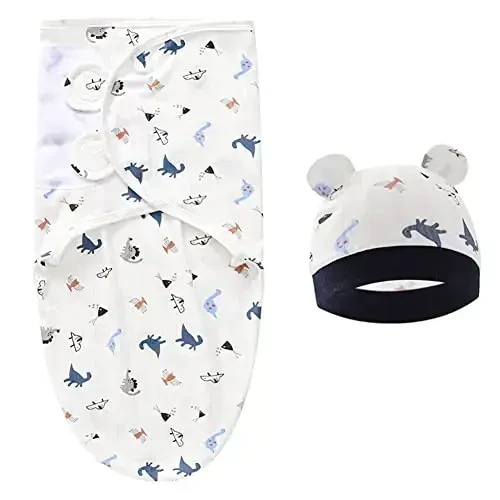 Exemaba Baby Swaddle Sleep Sack with Hat Set for 0-3 months 3-Pack Soft Cotton Newborn Wearable Swaddle Wrap for Girls Boys - 2