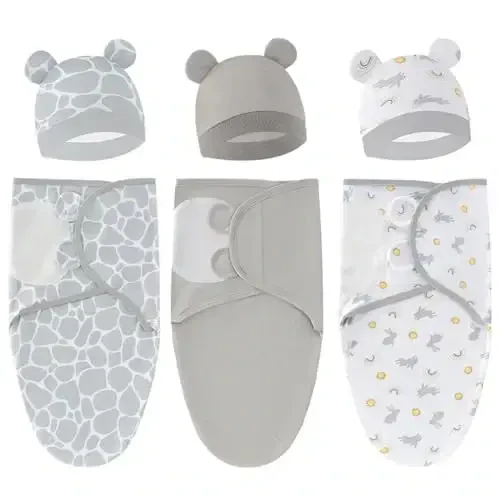 Exemaba Baby Swaddle Sleep Sack with Hat Set for 0-3 months 3-Pack Soft Cotton Newborn Wearable Swaddle Wrap for Girls Boys - Modazone