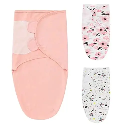 Exemaba Baby Swaddle Sleep Sack with Hat Set for 0-3 months 3-Pack Soft Cotton Newborn Wearable Swaddle Wrap for Girls Boys - 2