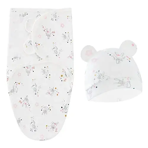 Exemaba Baby Swaddle Sleep Sack with Hat Set for 0-3 months 3-Pack Soft Cotton Newborn Wearable Swaddle Wrap for Girls Boys - 6