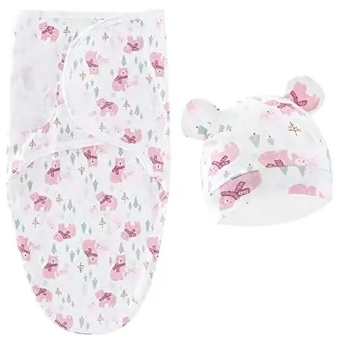 Exemaba Baby Swaddle Sleep Sack with Hat Set for 0-3 months 3-Pack Soft Cotton Newborn Wearable Swaddle Wrap for Girls Boys - 7