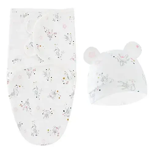 Exemaba Baby Swaddle Sleep Sack with Hat Set for 0-3 months 3-Pack Soft Cotton Newborn Wearable Swaddle Wrap for Girls Boys - 6