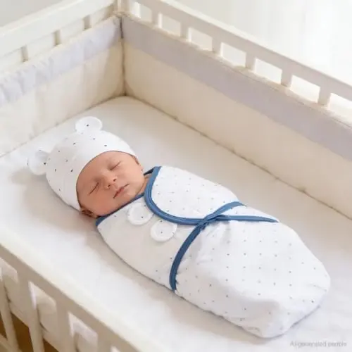 Exemaba Unisex 3-Pack Baby Swaddles for Newborns with Bear Hat (Blue Set) | Cotton Sleep Sacks Nursery Swaddling Blanket for 0-3 Months Infant Registry Essentials Adjustable & Easy Fastener - 3