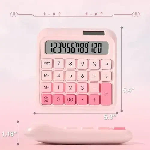 Exlliy Desk Calculator,12 Digits, Large LCD Display,Big Buttons,Solar and Battery Dual Power Desktop Calculators,Cute and Aesthetic,Suitable for Office & Study - 5