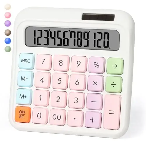 Exlliy Desk Calculator,12 Digits, Large LCD Display,Big Buttons,Solar and Battery Dual Power Desktop Calculators,Cute and Aesthetic,Suitable for Office & Study - 1