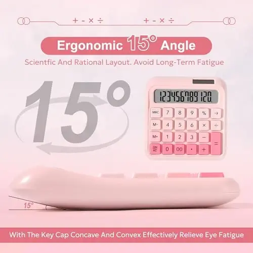 Exlliy Desk Calculator,12 Digits, Large LCD Display,Big Buttons,Solar and Battery Dual Power Desktop Calculators,Cute and Aesthetic,Suitable for Office & Study - EXLLIY (1)