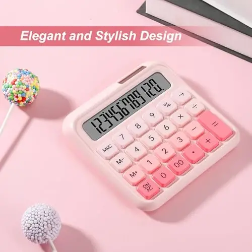Exlliy Desk Calculator,12 Digits, Large LCD Display,Big Buttons,Solar and Battery Dual Power Desktop Calculators,Cute and Aesthetic,Suitable for Office & Study - 4