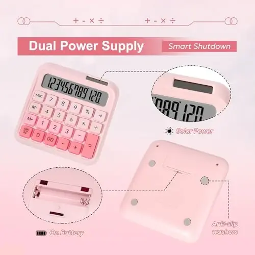 Exlliy Desk Calculator,12 Digits, Large LCD Display,Big Buttons,Solar and Battery Dual Power Desktop Calculators,Cute and Aesthetic,Suitable for Office & Study - 5
