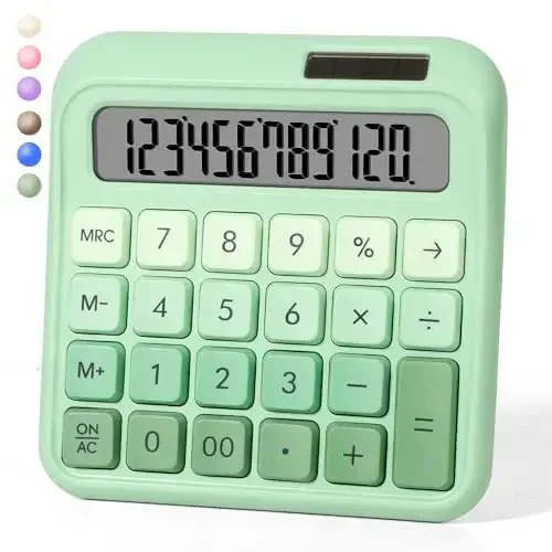 Exlliy Desk Calculator,12 Digits, Large LCD Display,Big Buttons,Solar and Battery Dual Power Desktop Calculators,Cute and Aesthetic,Suitable for Office & Study - EXLLIY