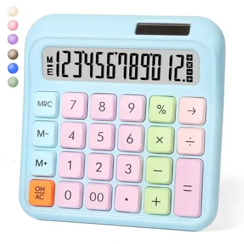 Exlliy Desk Calculator,12 Digits, Large LCD Display,Big Buttons,Solar and Battery Dual Power Desktop Calculators,Cute and Aesthetic,Suitable for Office & Study - 1