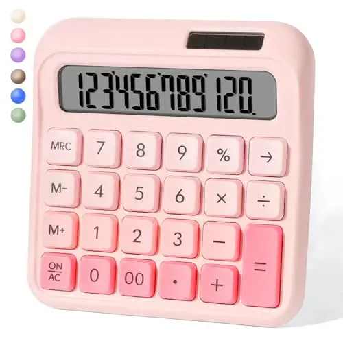 Exlliy Desk Calculator,12 Digits, Large LCD Display,Big Buttons,Solar and Battery Dual Power Desktop Calculators,Cute and Aesthetic,Suitable for Office & Study 