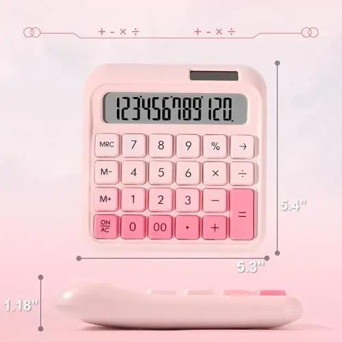 Exlliy Desk Calculator,12 Digits, Large LCD Display,Big Buttons,Solar and Battery Dual Power Desktop Calculators,Cute and Aesthetic,Suitable for Office & Study - 6