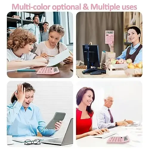 Exlliy Desk Calculator 12 Digit,Pink Desktop Dual Power Battery and Solar,Desk Calculators with Large LCD Display,Perfect for Home, Office,and School Use,Auto Sleep - 5