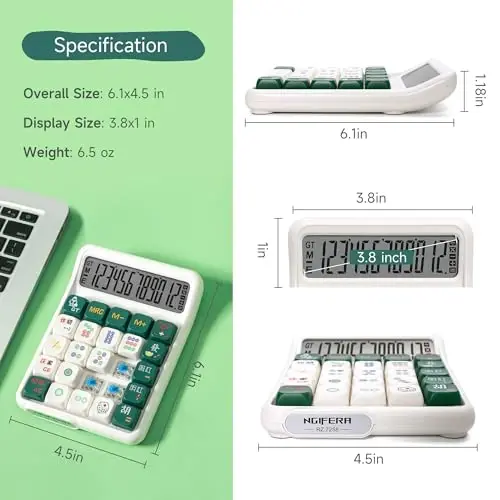 Exlliy Mechanical Switch Calculator, 12 Digit Large LCD Display, Big Buttons, Real Mechanical Keypad, Desktop Calculator for Office & Study - 3