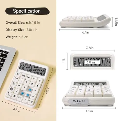 Exlliy Mechanical Switch Calculator, 12 Digit Large LCD Display, Big Buttons, Real Mechanical Keypad, Desktop Calculator for Office & Study - 3