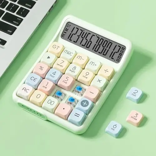 Exlliy Mechanical Switch Calculator, 12 Digit Large LCD Display, Big Buttons, Real Mechanical Keypad, Desktop Calculator for Office & Study 