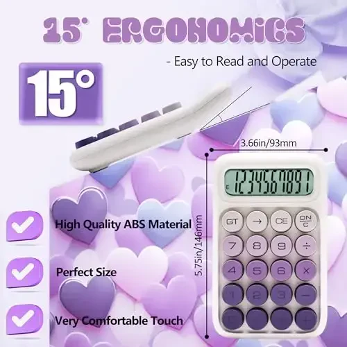 Exlliy Mechanical Switch Calculator,10 Digits,Large LCD Display,Purple Calculator Big Buttons,Cute Calculator,Calculators Desktop Calculator,Aesthetic CalculatorMechanical Switch (Gradient Purple, S) - 4