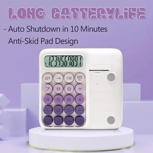 Exlliy Mechanical Switch Calculator,10 Digits,Large LCD Display,Purple Calculator Big Buttons,Cute Calculator,Calculators Desktop Calculator,Aesthetic CalculatorMechanical Switch (Gradient Purple, S) - 2