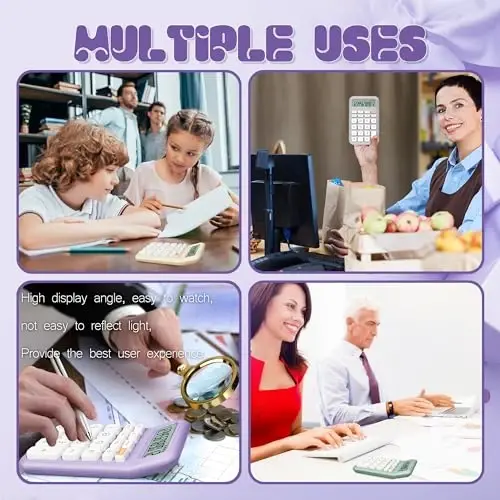 Exlliy Mechanical Switch Calculator, 10 Digits, Large LCD Display, Purple, Big Buttons, Aesthetic - 3