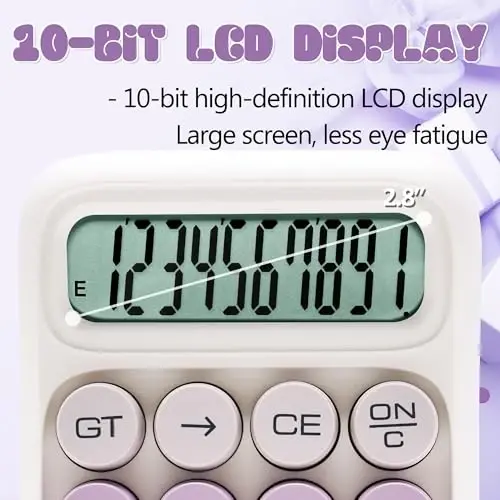 Exlliy Mechanical Switch Calculator, 10 Digits, Large LCD Display, Purple, Big Buttons, Aesthetic - 5