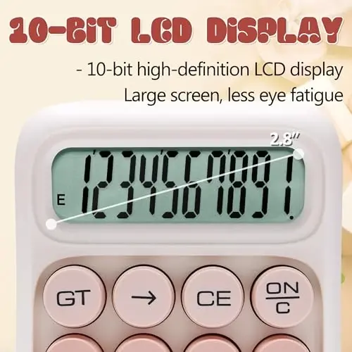 Exlliy Mechanical Switch Calculator, 10 Digits, Large LCD Display, Purple, Big Buttons, Aesthetic - 3